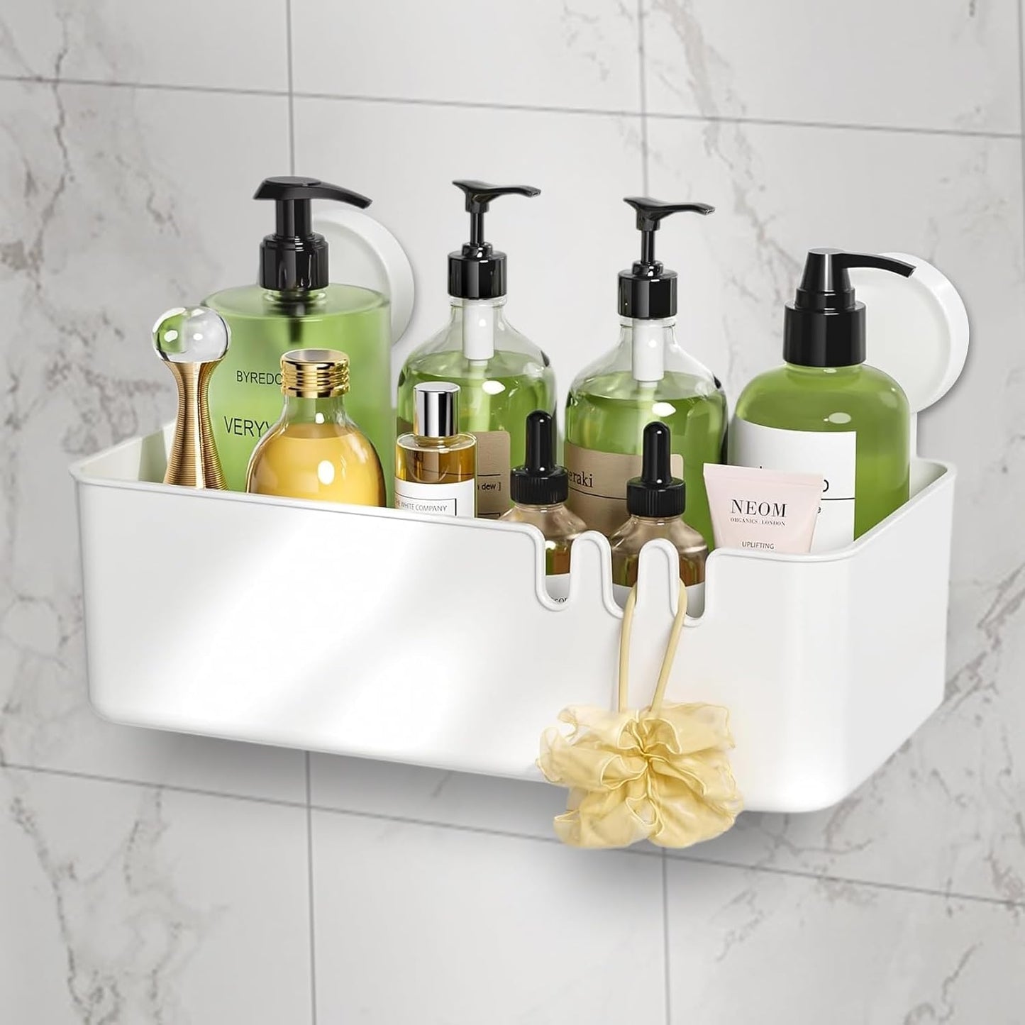 Abnehmbarer Dusch-Aufbewahrungskorb, rostfrei, wasserdicht, für die Badezimmerwand, Shampoo, Rasierer, Seife, mit Drainage-Design und Haken – Weiß