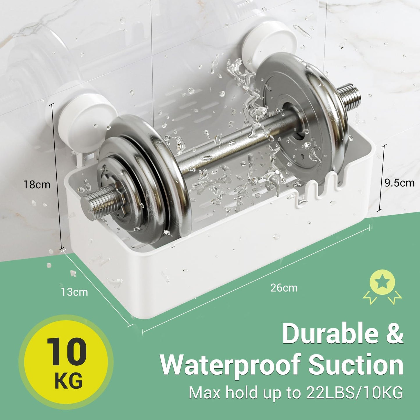 Abnehmbarer Dusch-Aufbewahrungskorb, rostfrei, wasserdicht, für die Badezimmerwand, Shampoo, Rasierer, Seife, mit Drainage-Design und Haken – Weiß