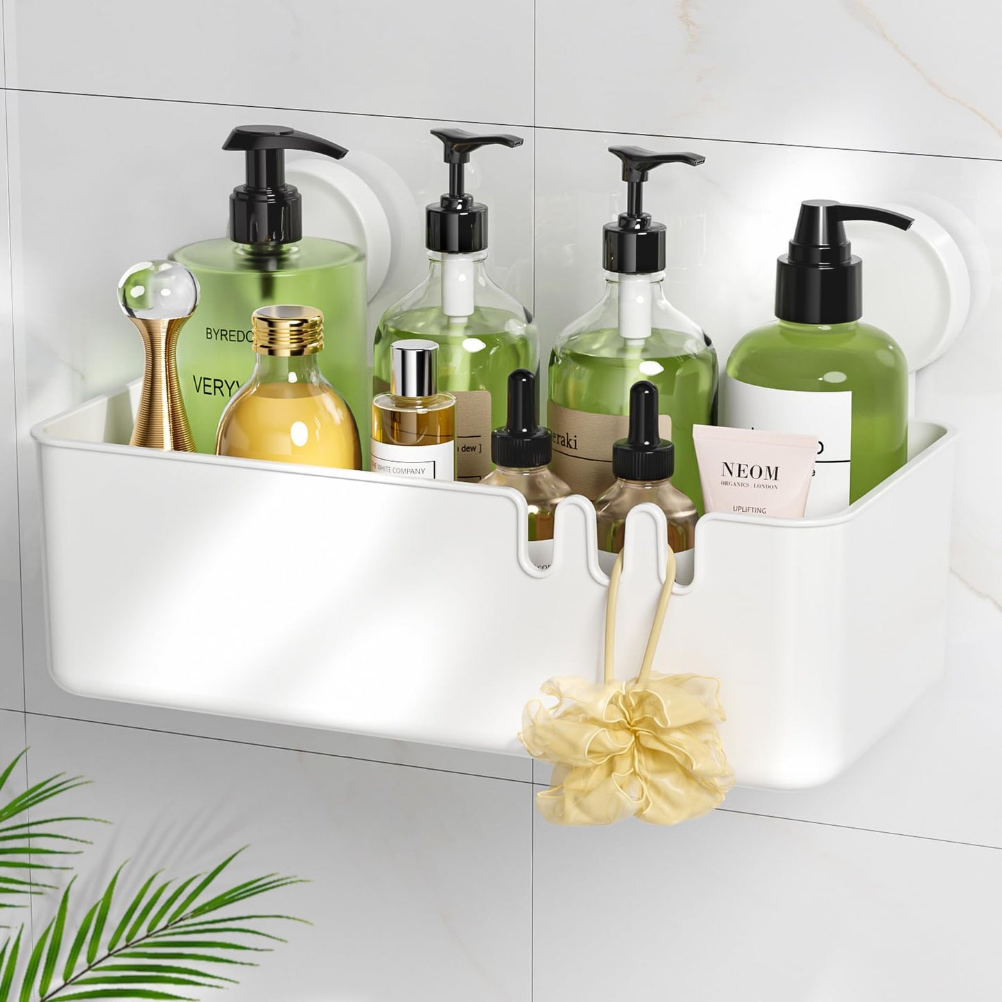 Abnehmbarer Dusch-Aufbewahrungskorb, rostfrei, wasserdicht, für die Badezimmerwand, Shampoo, Rasierer, Seife, mit Drainage-Design und Haken – Weiß