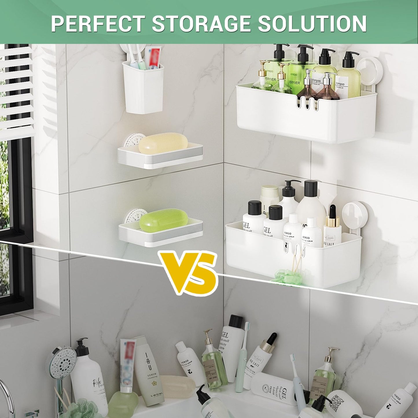 LUXEAR Shower Caddy 5 Pack Suction Cup Shower Organizer for Bathroom Storage Home &Kitchen,No Drilling Removable Plastic Shelf Organizer with Soap Dish&Toothbrush Holder Easy Install