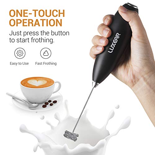 One Touch Milk Frother Handheld with Stainless Steel Stand - Black