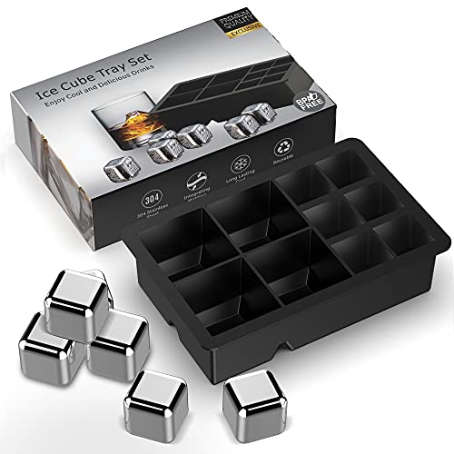 Whiskey Stones Reusable Ice Cubes with Silicone Square Ice Molds Box Packaging