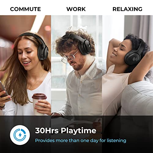 Elktry SE7 Hybrid Active Noise Cancelling Headphones, Bluetooth Wireless Headphones, Over Ear Bluetooth Headphones with ENC Clear Calls, Deep Bass, Bluetooth 5.1, 30Hrs for Talk/Music/Work, Black