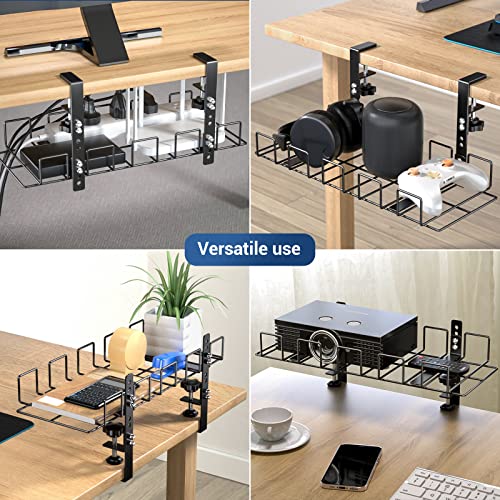 Under Desk Cable Management Tray - No-Drill Clamp Mount Steel Cord Organizer