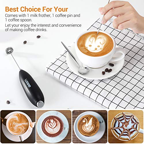 One Touch Milk Frother Handheld with Stainless Steel Stand - Black