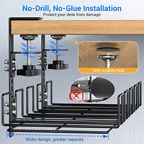 Under Desk Cable Management Tray - No-Drill Clamp Mount Steel Cord Organizer