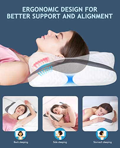 Cervical Pillow for Neck Pain Relief, Ergonomic Adjustable Contour Pillow with Memory Foam Slow Rebound