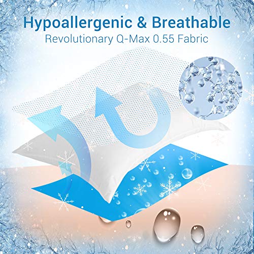 LUXEAR Cooling Pillowcase, 2 Pack Cooling Pillow Cover with Japanese Q-Max 0.45 Arc-Chill Cooling Fiber, Breathable Soft, Cooling Eco-Friendly, Hidden Zipper Design, Queen Size(20x30 inches)-White