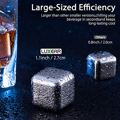Whiskey Stones Reusable Ice Cubes with Silicone Square Ice Molds Box Packaging