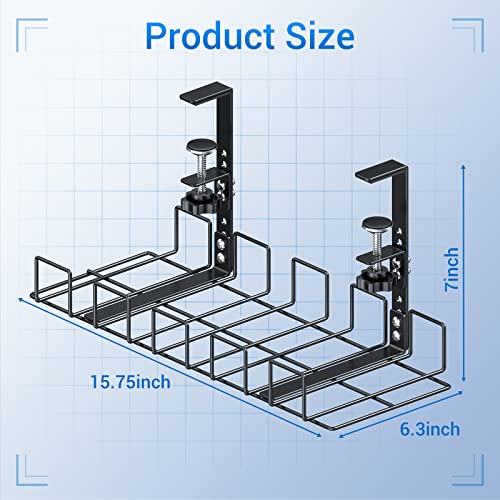 Under Desk Cable Management Tray - No-Drill Clamp Mount Steel Cord Organizer