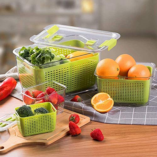 LUXEAR Fresh Produce Vegetable Fruit Storage Containers 3Piece Set,  BPA-free , Partitioned Salad Fridge Organizers, Used in Storing Meat Fresh  Fish