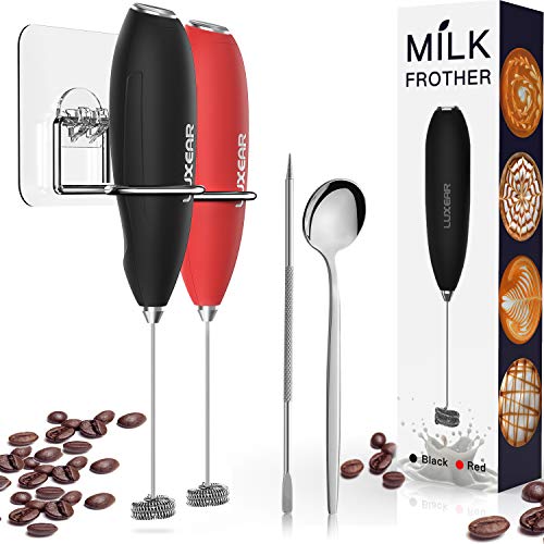 One Touch Milk Frother Handheld with Stainless Steel Stand - Black