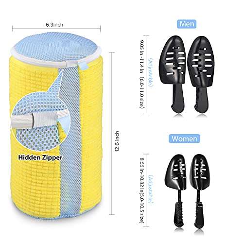 Durable Shoes 360° Cleaning Laundry Bag, Shoe Wash Bag for Washing Machine(Include Pair of Adjustable Shoe Trees)