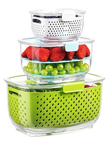 Lot de 3 boîtes de conservation pour fruits et légumes frais, sans BPA