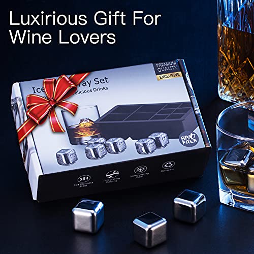 Whiskey Stones Reusable Ice Cubes with Silicone Square Ice Molds Box Packaging