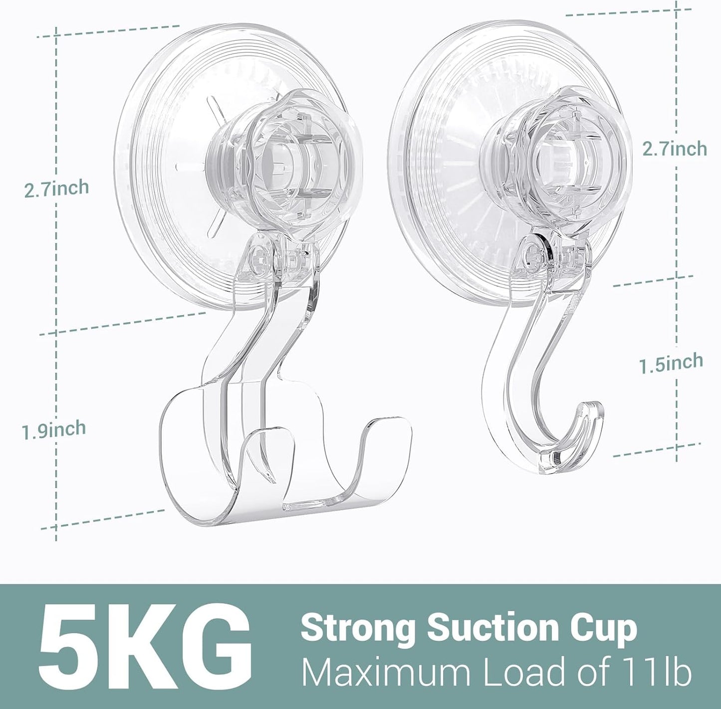 Heavy Duty Clear Suction Cup Hooks Combo, Removable Vacuum Push & Lock Wall Hooks & Razor Holder Set for Bathroom Shower Kitchen, Waterproof & Damage-Free