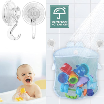Heavy Duty Clear Suction Cup Hooks Combo, Removable Vacuum Push & Lock Wall Hooks & Razor Holder Set for Bathroom Shower Kitchen, Waterproof & Damage-Free
