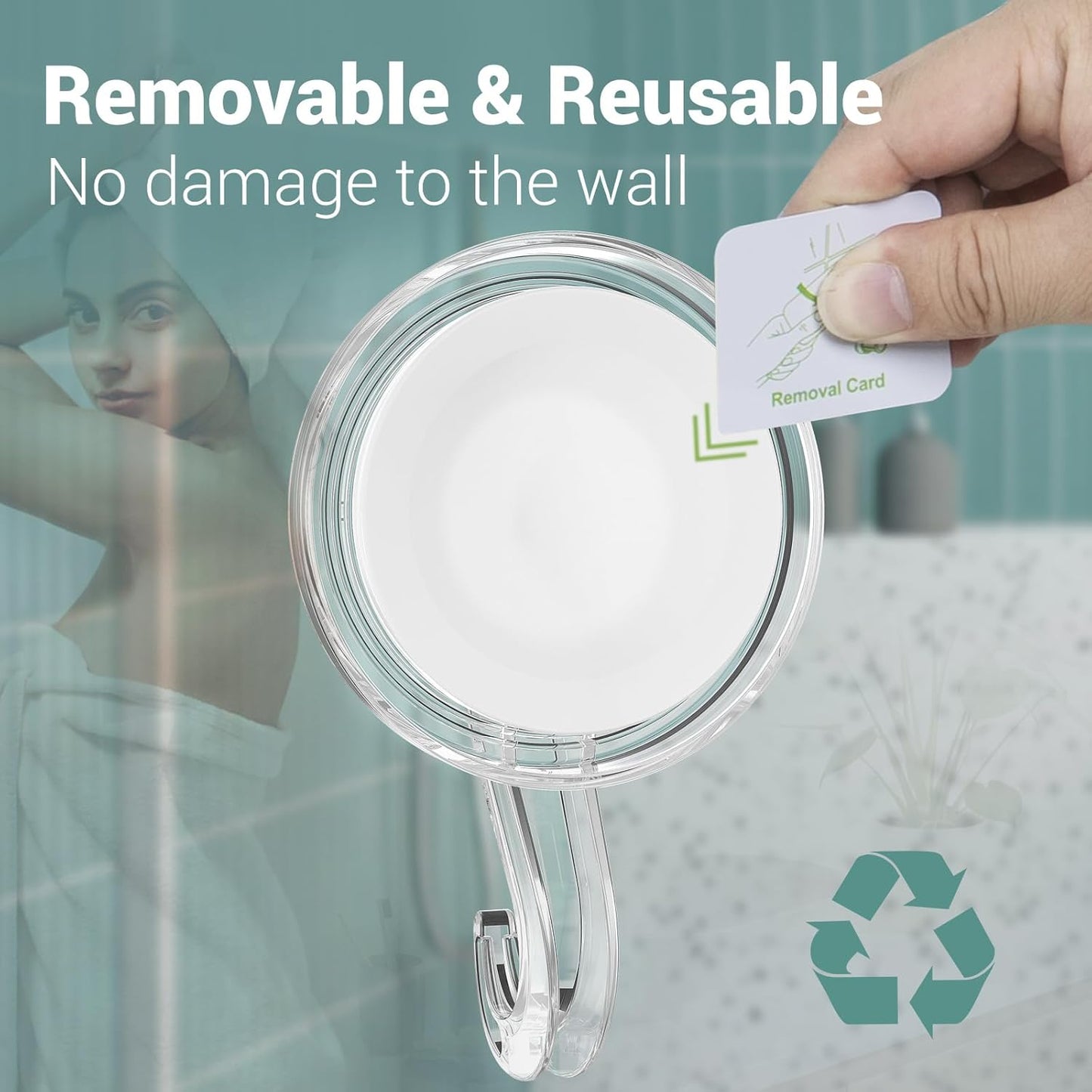 Heavy Duty Clear Suction Cup Hooks Combo, Removable Vacuum Push & Lock Wall Hooks & Razor Holder Set for Bathroom Shower Kitchen, Waterproof & Damage-Free