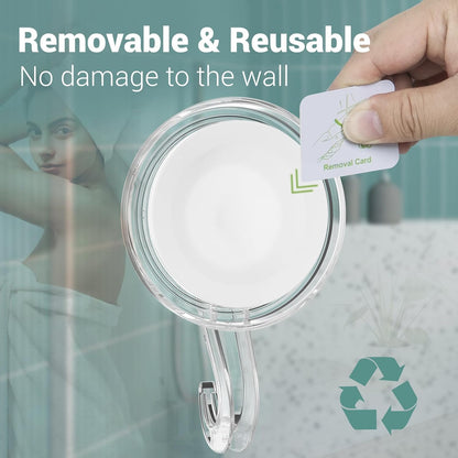 Heavy Duty Clear Suction Cup Hooks Combo, Removable Vacuum Push & Lock Wall Hooks & Razor Holder Set for Bathroom Shower Kitchen, Waterproof & Damage-Free