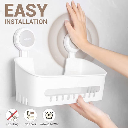 LUXEAR Shower Caddy Suction Cup 2 Pack Suction Shower Basket + Soap Dish Holder NO-Drilling Removable One Second Installation Shower Organizer Powerful Waterproof Bathroom Caddy Storage