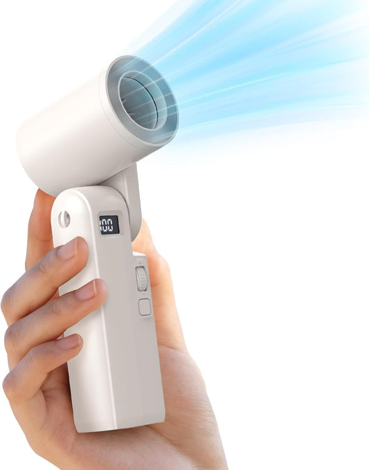 Portable Handheld Fan, Personal Mini Fan with Infinitely Adjustable High Speed, USB Rechargeable Battery Operated Fan LED Display for Home Office Car Indoor and Outdoor Women Gifts, White