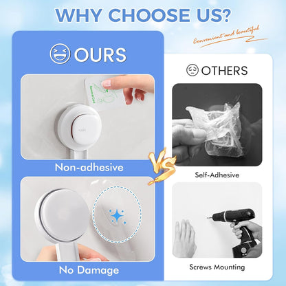 LUXEAR Suction Cup Towel Bar, 24 inches Adjustable Towel Rack Holder, No Drill & Removable Bathroom Towel Holder with 5 Sliding Hooks, Wall Mounted Towel Hanger for Shower Room, Kitchen, Door - White