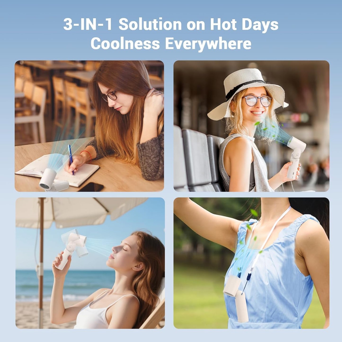 Portable Handheld Fan, Personal Mini Fan with Infinitely Adjustable High Speed, USB Rechargeable Battery Operated Fan LED Display for Home Office Car Indoor and Outdoor Women Gifts, White