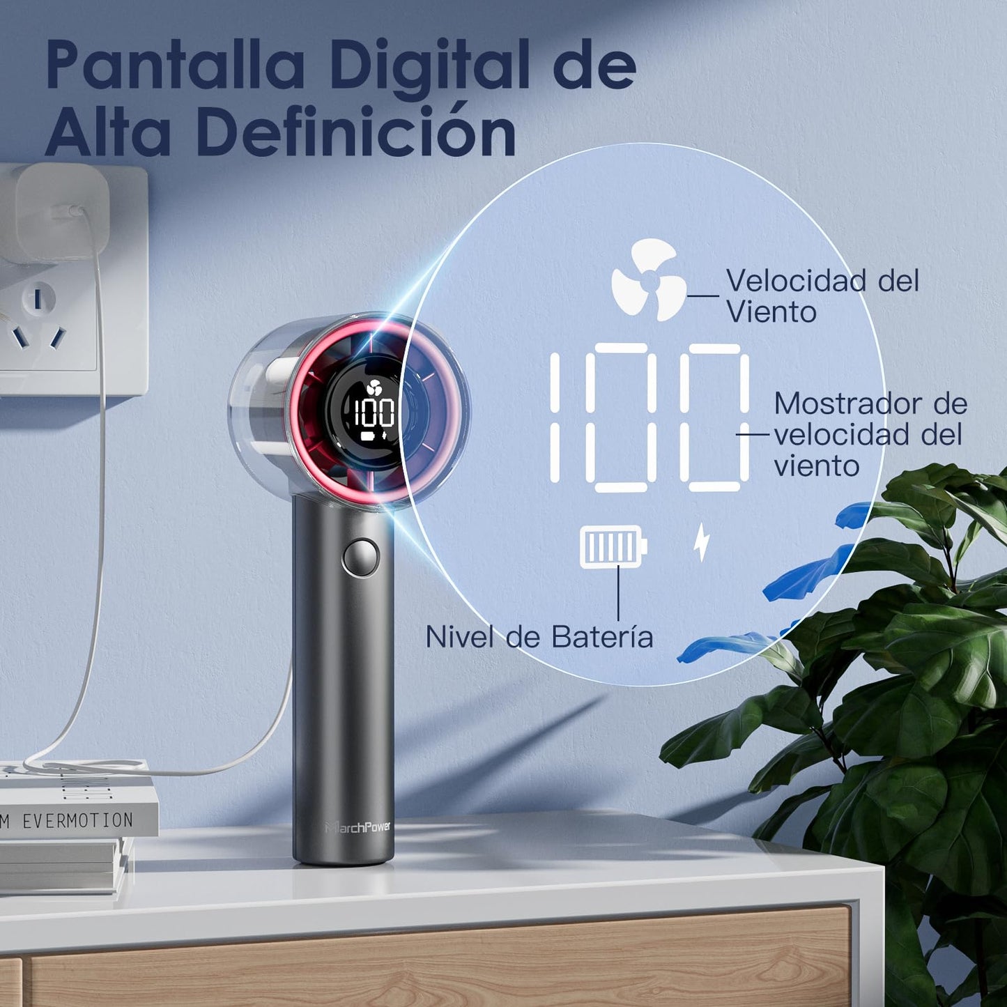 Mini Portable Fan with Infinitely Adjustable High-Speed, USB Rechargeable Battery (Up to 16 Hours Runtime), LED Display Desk Fan for Home and Office