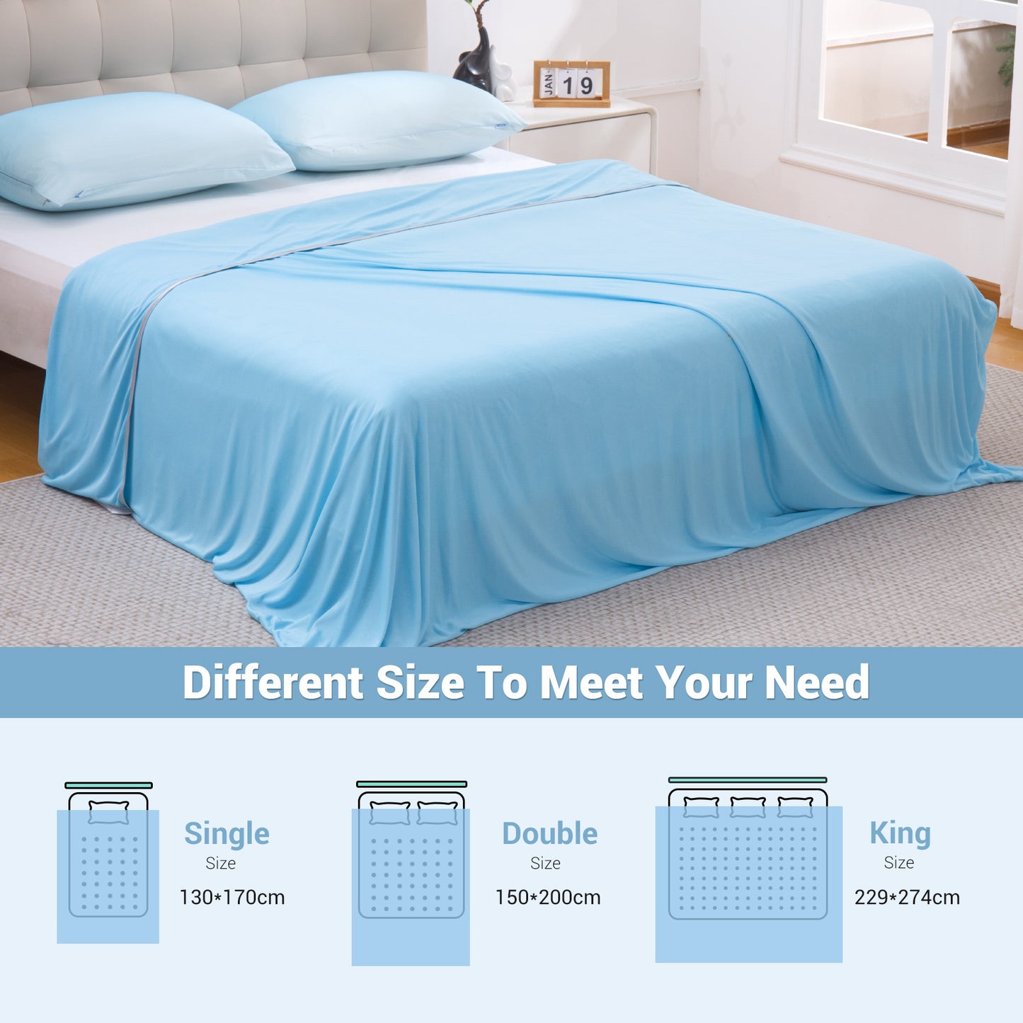 Bendtek  Revolutionary Cooling Blanket King, Absorbs Heat to Keep Body Cool for Night Sweats, Double Sided Arc-Chill 3.0 Cool Fiber Q-Max>0.5, Lightweight Summer Cold Blankets Sleeping