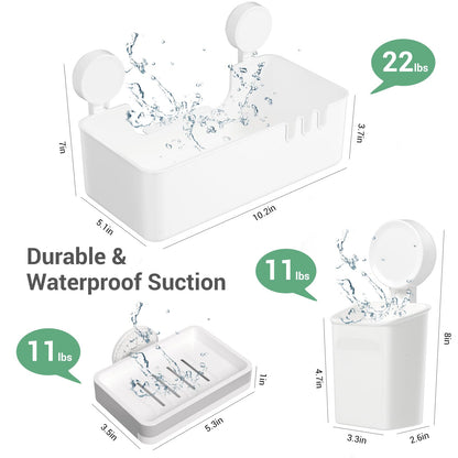 LUXEAR Suction Shower Caddy - 3 Pack NO-Drilling Organizer - 1S Installation Removable Powerful Waterproof Baskets for Bathroom & Kitchen