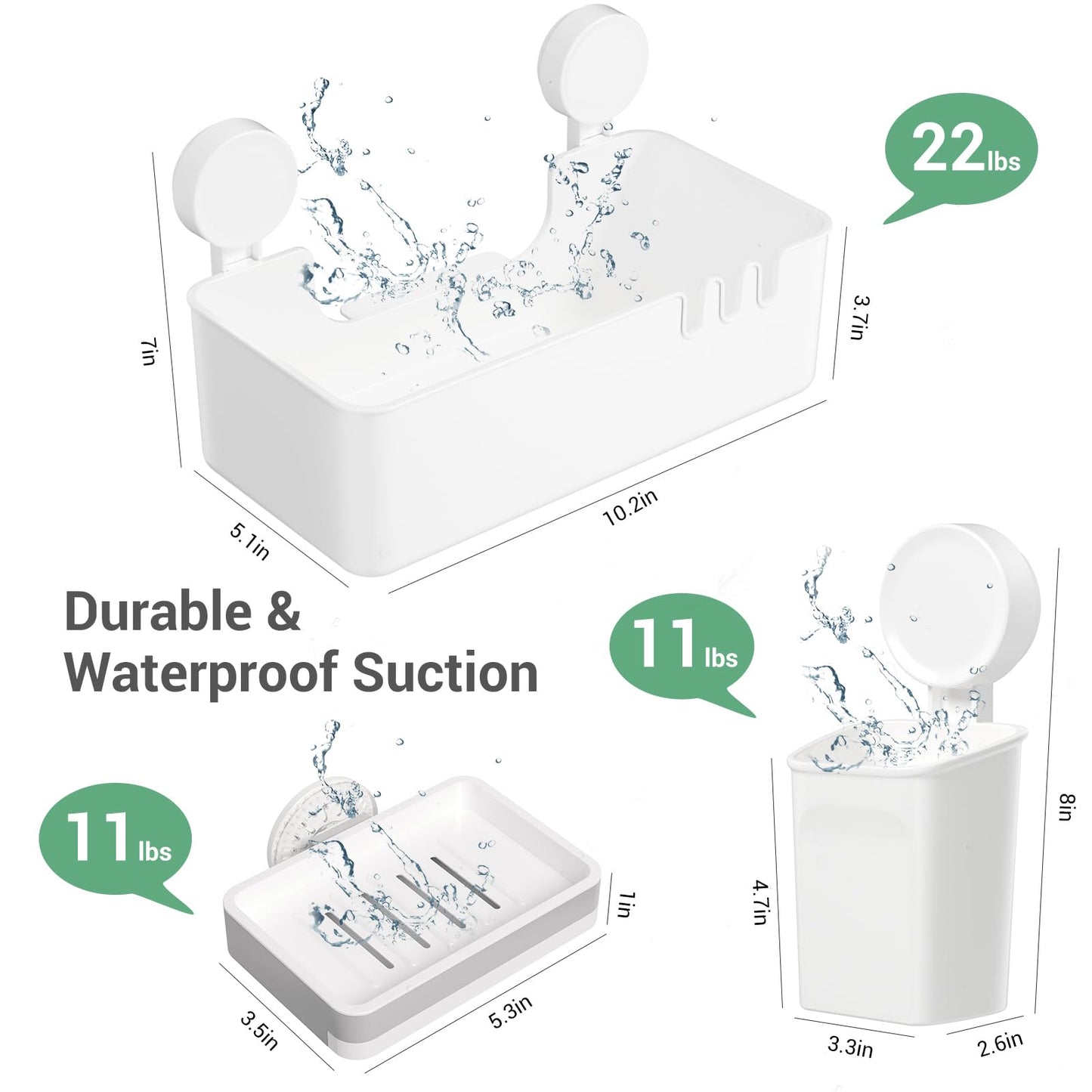 LUXEAR Shower Caddy 5 Pack Suction Cup Shower Organizer for Bathroom Storage Home &Kitchen,No Drilling Removable Plastic Shelf Organizer with Soap Dish&Toothbrush Holder Easy Install