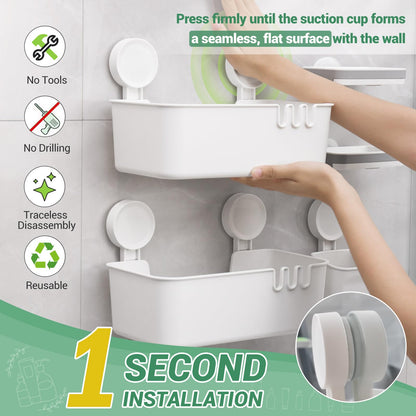 LUXEAR Shower Caddy 5 Pack Suction Cup Shower Organizer for Bathroom Storage Home &Kitchen,No Drilling Removable Plastic Shelf Organizer with Soap Dish&Toothbrush Holder Easy Install