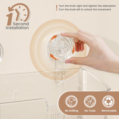 LUXEAR 4 Packs Shower Caddy Suction Cup Clear White - Shower Shelf+Soap Dish+Suction Hooks - 1 Second Installation NO-Drilling Removable Powerful Waterproof Shower Organizer for inside Shower Bathroom