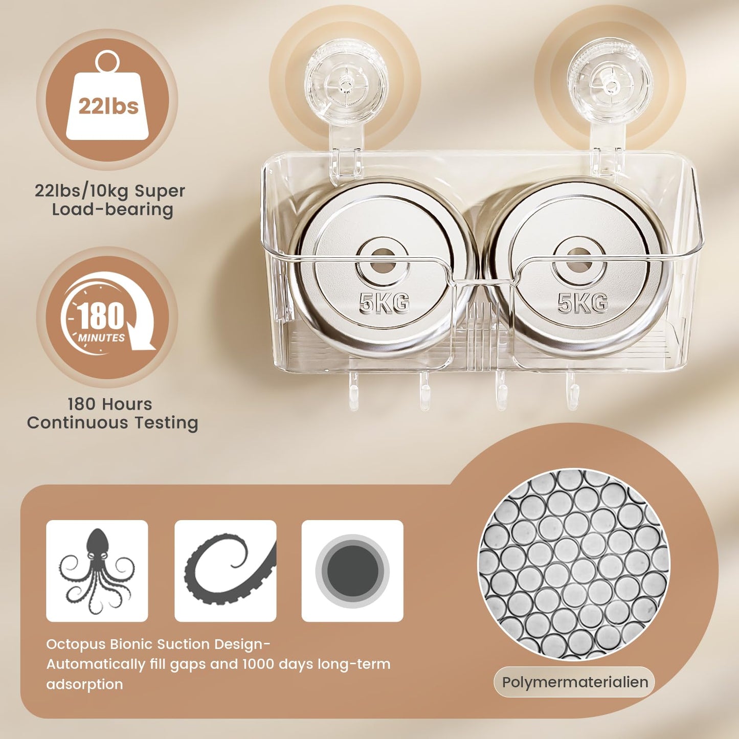 LUXEAR 4 Packs Shower Caddy Suction Cup Clear White - Shower Shelf+Soap Dish+Suction Hooks - 1 Second Installation NO-Drilling Removable Powerful Waterproof Shower Organizer for inside Shower Bathroom