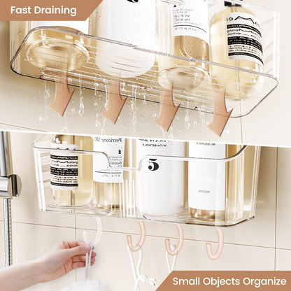 LUXEAR 4 Packs Shower Caddy Suction Cup Clear White - Shower Shelf+Soap Dish+Suction Hooks - 1 Second Installation NO-Drilling Removable Powerful Waterproof Shower Organizer for inside Shower Bathroom