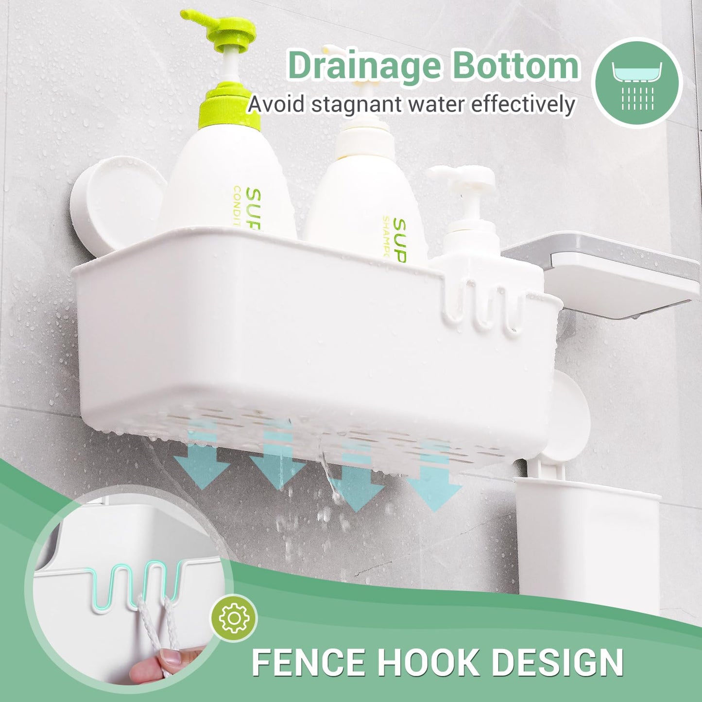 LUXEAR Suction Shower Caddy - 3 Pack NO-Drilling Organizer - 1S Installation Removable Powerful Waterproof Baskets for Bathroom & Kitchen