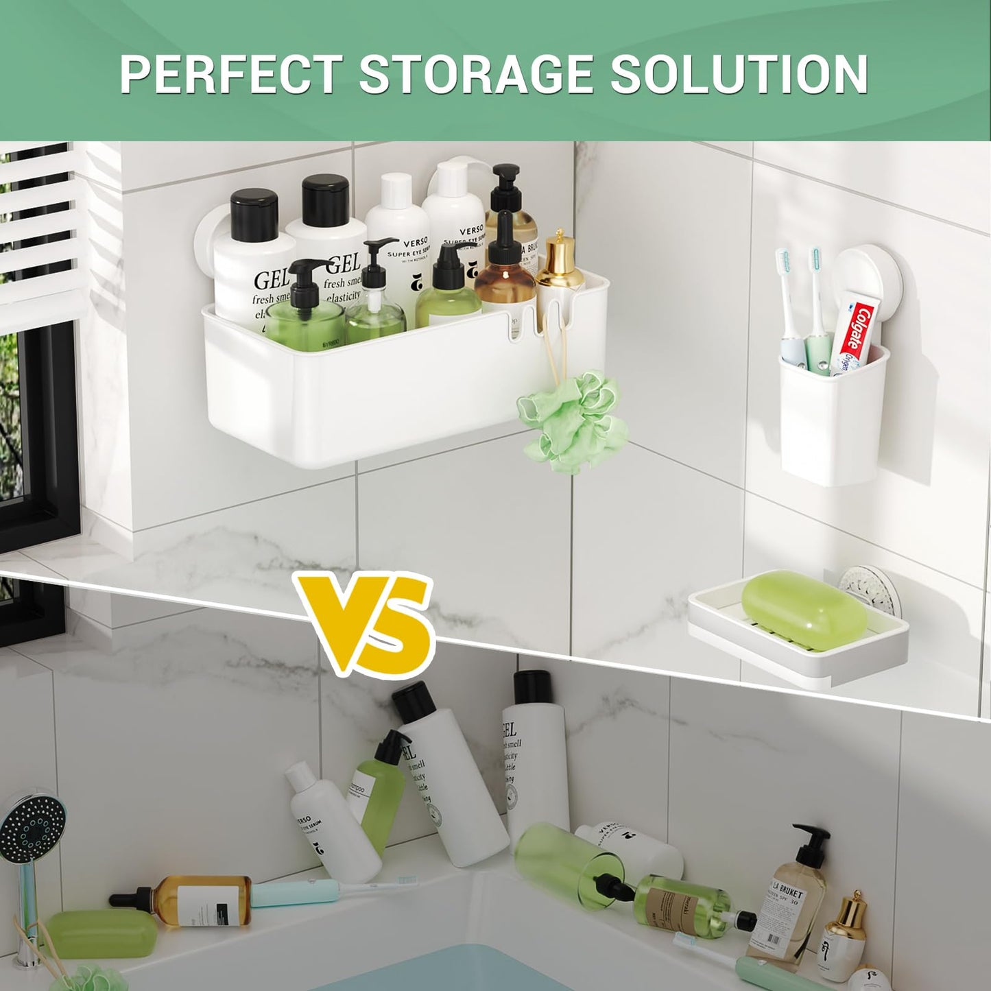 LUXEAR Suction Shower Caddy - 3 Pack NO-Drilling Organizer - 1S Installation Removable Powerful Waterproof Baskets for Bathroom & Kitchen