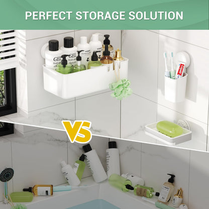 LUXEAR Suction Shower Caddy - 3 Pack NO-Drilling Organizer - 1S Installation Removable Powerful Waterproof Baskets for Bathroom & Kitchen