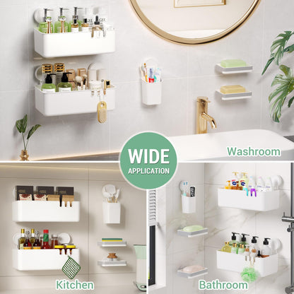 LUXEAR Shower Caddy 5 Pack Suction Cup Shower Organizer for Bathroom Storage Home &Kitchen,No Drilling Removable Plastic Shelf Organizer with Soap Dish&Toothbrush Holder Easy Install