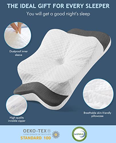 Cervical Pillow for Neck Pain Relief, Ergonomic Adjustable Contour