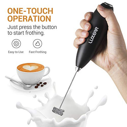 One Touch Milk Frother Handheld with Stainless Steel Stand - Black –  luxear.shop