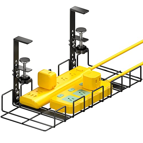 Under Desk Cable Management Tray - No-Drill Clamp Mount Steel Cord Organizer