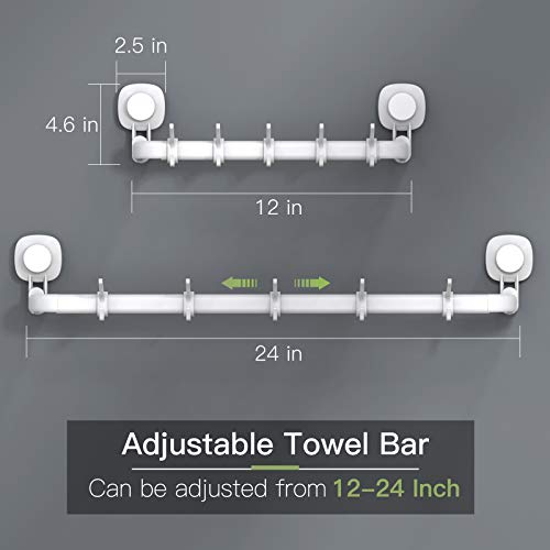 Adjustable 24-Inch Suction Cup Towel Bar with 5 Hooks - No-Drill Bathroom and Kitchen Hand Towel Holder