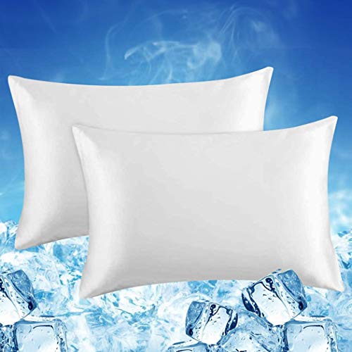 LUXEAR Cooling Pillowcase, 2 Pack Cooling Pillow Cover with Japanese Q-Max 0.45 Arc-Chill Cooling Fiber, Breathable Soft, Cooling Eco-Friendly, Hidden Zipper Design, Queen Size(20x30 inches)-White