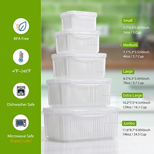 Produce Storage Containers with Lid & Colander BPA Free,5 Pack Set – luxear .shop
