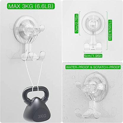 Shower Suction Cup Hooks, LUXEAR 4 Pack Razor Holder for Inside Shower Removable Reusable Wall Hangers for Bathroom Waterproof Powerful Vacuum suction cup hooks for Loofah Towel Robe Bathrobe Kitchen