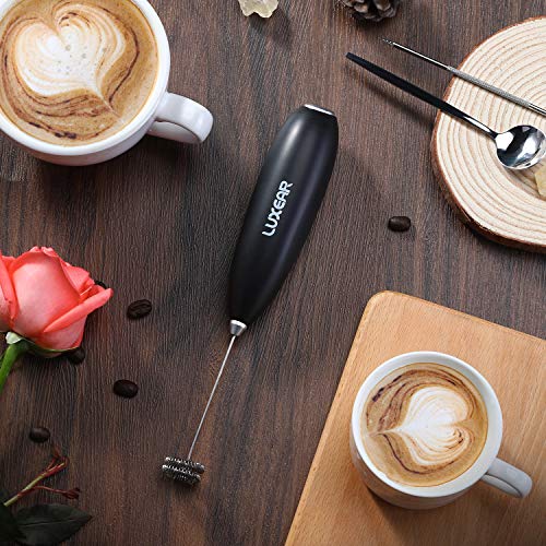 One Touch Milk Frother Handheld with Stainless Steel Stand - Black