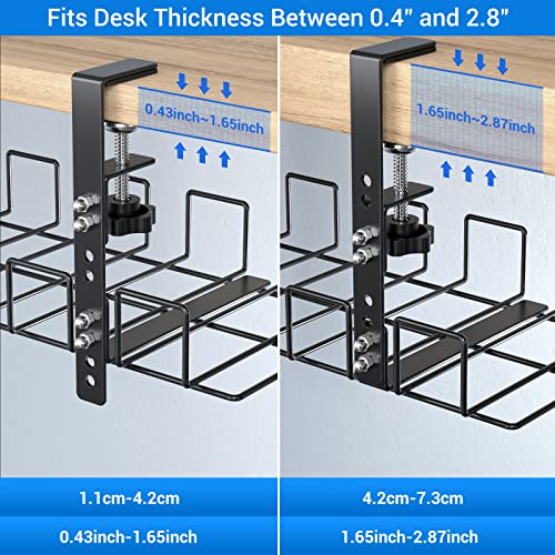 Under Desk Cable Management Tray - No-Drill Clamp Mount Steel Cord Organizer