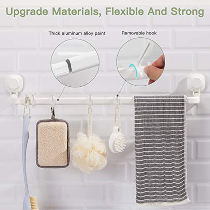 Adjustable 24-Inch Suction Cup Towel Bar with 5 Hooks - No-Drill Bathroom and Kitchen Hand Towel Holder