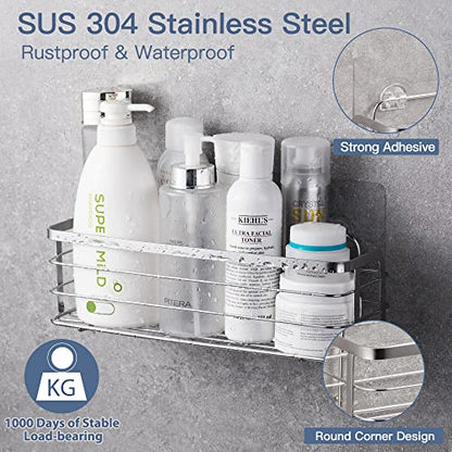 Corner Shower Caddy Shelf,Strong Adhesive Stainless Steel Shower Shelves No Drilling(2 Pack), Rustproof Stainless Steel Bathroom Wall-Mounted Shower